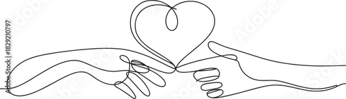 Hands with heart continuous line art vector – minimal love, care, and compassion concept design for charity, unity, or relationship illustration