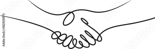 Handshake continuous line art vector – minimal gesture outline representing agreement, partnership, teamwork, or business collaboration