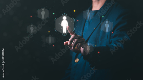 Quadro su tela Selecting or recruiting qualified personnel for the job is a duty of HR that organizations give importance to,  Human resource management with modern digital technology is easy and fast