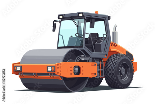 Realistic detailed vector illustration of a tandem roller heavy construction machine