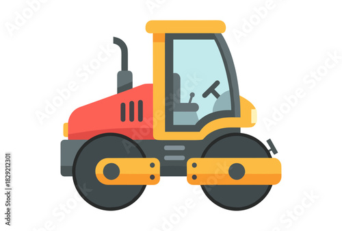 Flat vector illustration of a tandem road roller construction vehicle