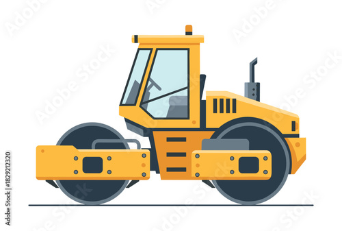 Flat vector illustration of a tandem roller road compactor