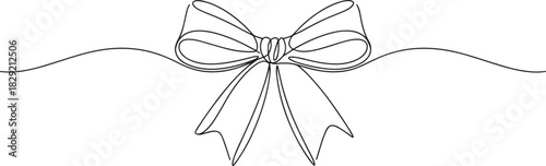 Elegant bow continuous line art vector – minimal ribbon design with looped shape for gift wrapping, decoration, fashion, or wedding design