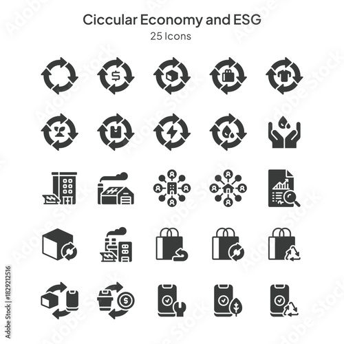 icons collection about circular economy and esg