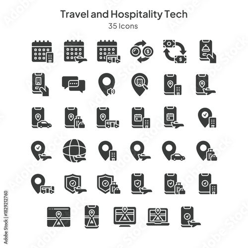 icons collection about travel and hospitality tech