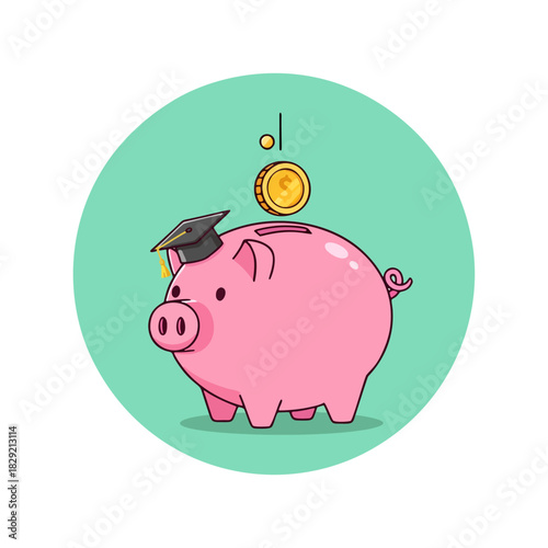Pink Piggy Bank with Graduation Cap Education Savings