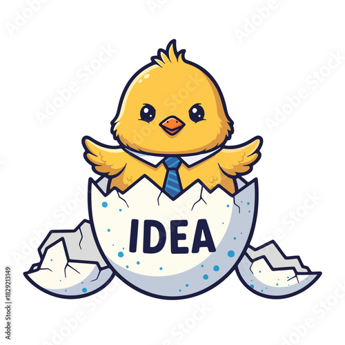 Cute Chick Hatching from Idea Egg Business Startup Concept