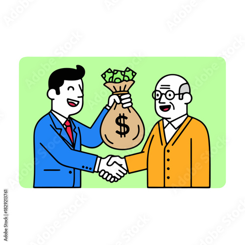 Business Handshake Deal with Money Bag Illustration
