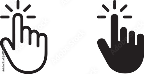 Click hand icon set vector – black and white cursor or touch gesture symbols for interface, app button, web design, or digital UI illustration