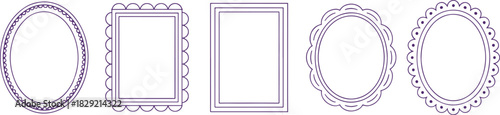 Decorative lavender frame set vector – elegant wavy border outline in pastel purple for photo, invitation, label, scrapbook, or graphic design