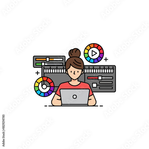 Creative professional using digital tools for visual content development and graphic design workflow management