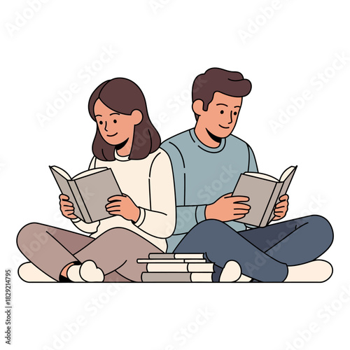 Illustrative depiction of two individuals engrossed in reading, symbolizing shared knowledge and quiet learning