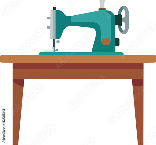 Charming vintage sewing machine on wooden table, a timeless classic for crafting projects and design inspiration with a nostalgic, handmade feel