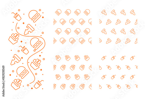 Fast Food Background with Playful Line Art Elements