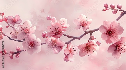 Wallpaper Mural Minimalist Blush Pink Watercolor Cherry Blossom Sprig on a Soft Luminous Shell Pink Background Torontodigital.ca