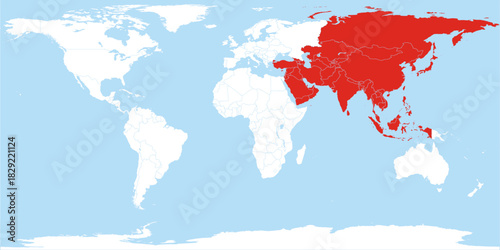 World Map Continent Asia Region Highlighted