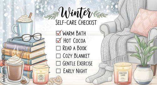 Embrace the tranquil coziness of winter with this self-care checklist featuring comforting essentials for a relaxing and rejuvenating seasonal routine