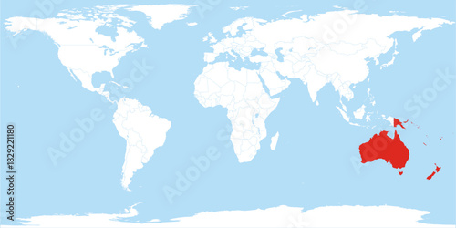 World Map Continent Australia Oceania Highlighted