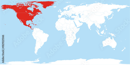 World Map Continent North America Highlighted
