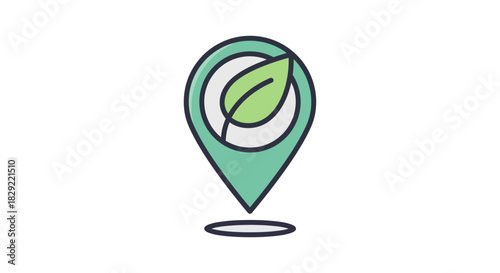 eco location pin identifying sustainable spots and green initiatives on a map for promoting environmental awareness and eco-friendly choices.