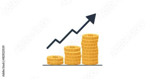Financial growth illustration stacked coins with upward trend ideal for business presentations on market progress and investment strategies.
