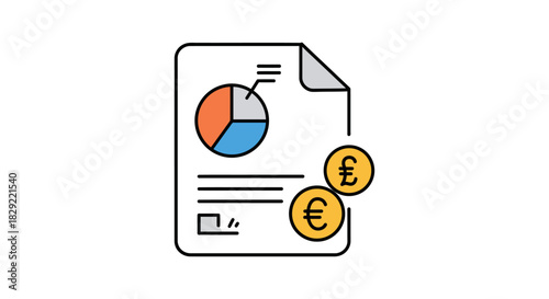 financial report analysis showing euro  pound gains reviewing business finance data on paper for investment strategy  currency exchange success
