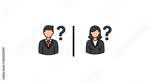 gender inequality uncertain business professionals separated by a divide suggesting discrimination and gender gap in corporate environments.