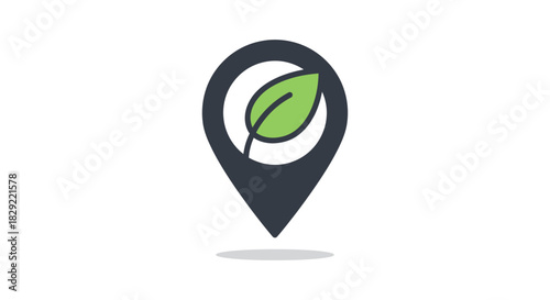 Green location pin eco-friendly spot sustainable place local organic farm illustrating environmental awareness promoting eco-tourism and healthy living.