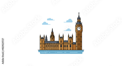 Parliament building on the thames river a historical landmark against a white sky ideal for travel blogs and showcasing uk architecture.