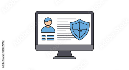Secure health data on monitor patient profile protected by digital shield for medical privacy compliance and promoting telehealth data security