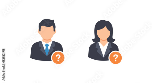 Unidentified team members with question marks symbolizing privacy and anonymity for corporate communication on personnel changes and user experience needs.
