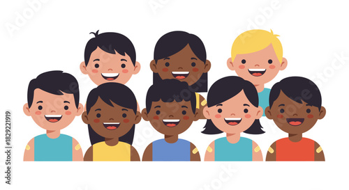 Vaccinated children smiling with bandages on their arms promoting child immunization encouraging healthcare and highlighting the importance of vaccines.
