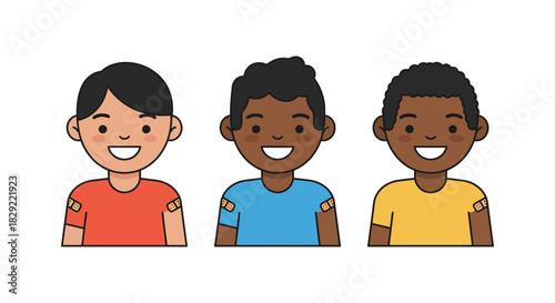 vaccinated kids boys showing band-aids on arms signifying vaccine protection  healthcare a healthy childhood against a clean white background