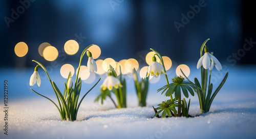 Snowdrops in Winter Sunlight First Blooms of Spring