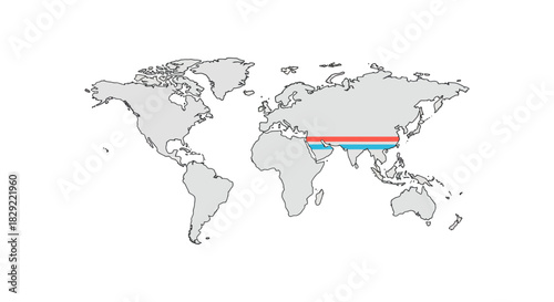 world map location identification mapping countries straddling the 30th parallel north indicating geographic regions suitable for educational materials
