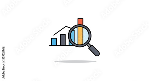Analyzing market data growth with magnifying glass examining bar graph trends for business insights and financial strategy ideal for economic reports