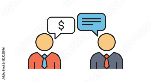 business negotiation about money dollar sign in speech bubble financial discussion between businesspeople contract terms agreement and deal point review