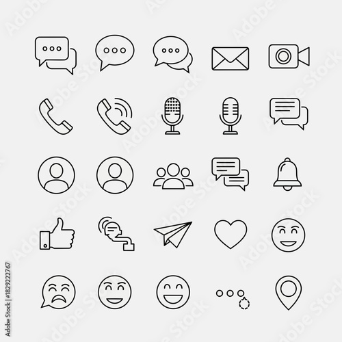 Modern communication and social media icons set for digital design projects and online platforms seeking engagement