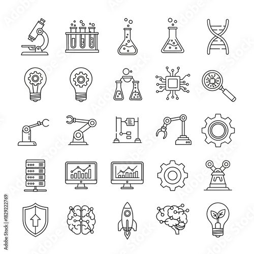 Unlock innovation with dynamic icons representing science, technology, and business growth, fueling modern concepts and future progress