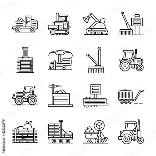 Essential agricultural machinery and tools collection for modern farming operations and rural projects