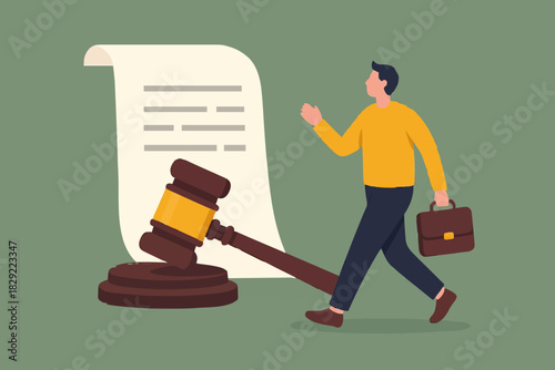 Legal document, attorney or court professional office, law and judgment approval paper concept, mature lawyer holding legal document with a gavel hammer symbol of court or judgement.