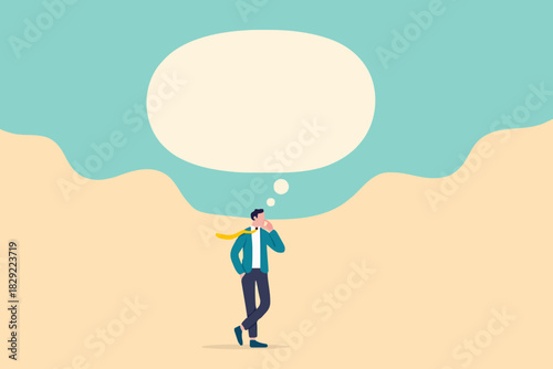 Think big, ambition to success, dream big to change the world or contemplation to get solution to solve big problem, imagination or creativity concept, smart businessman thinking with big bubble.