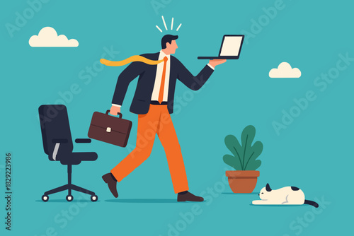 Hybrid work after covid-19 crisis, employee choice to work remotely from home or on site office for best productivity and result concept, businessman with hybrid cloth work both from home and office.