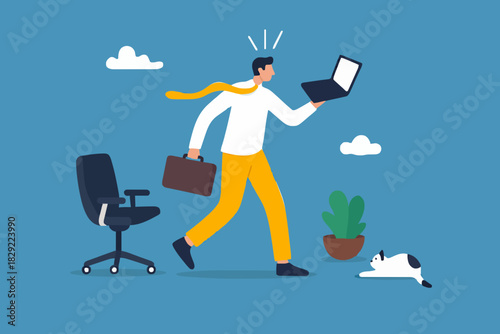 Hybrid work after covid-19 crisis, employee choice to work remotely from home or on site office for best productivity and result concept, businessman with hybrid cloth work both from home and office.
