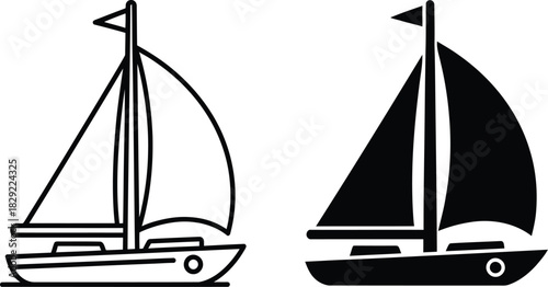Outline and Silhouette of a Sailboat with Triangular Flag on Mast vactor sailing watercraft