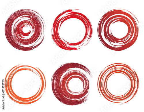 手書きかすれ筆タッチの和風サークルフレームセット/赤