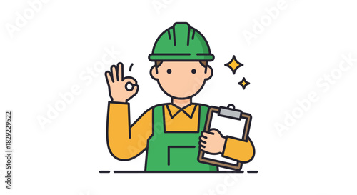 Construction worker giving okay sign with checklist symbolizing project approval and quality assurance suitable for building and real estate blog posts.