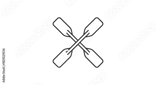 Crossed paddles icon for rowing adventure representing teamwork in outdoor water sports suitable for recreational boating and summer activities.