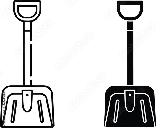 Two dustpan icons one outlined and one solid vactor black white