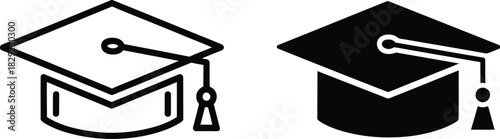 Two graduation caps one outlined and one solid vactor black icon academic cap mortarboard